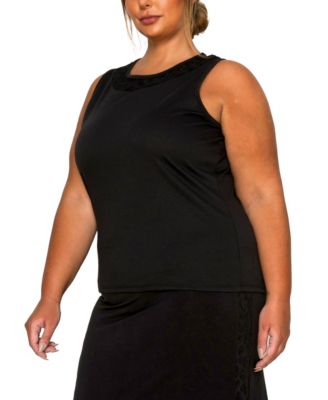 Plus Size Cheetah Burnout Contrast Neck Inset Tank Top