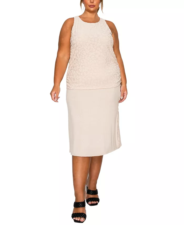 Plus Size Cheetah Burnout Side Ruched Tank Top - thumbnail 2