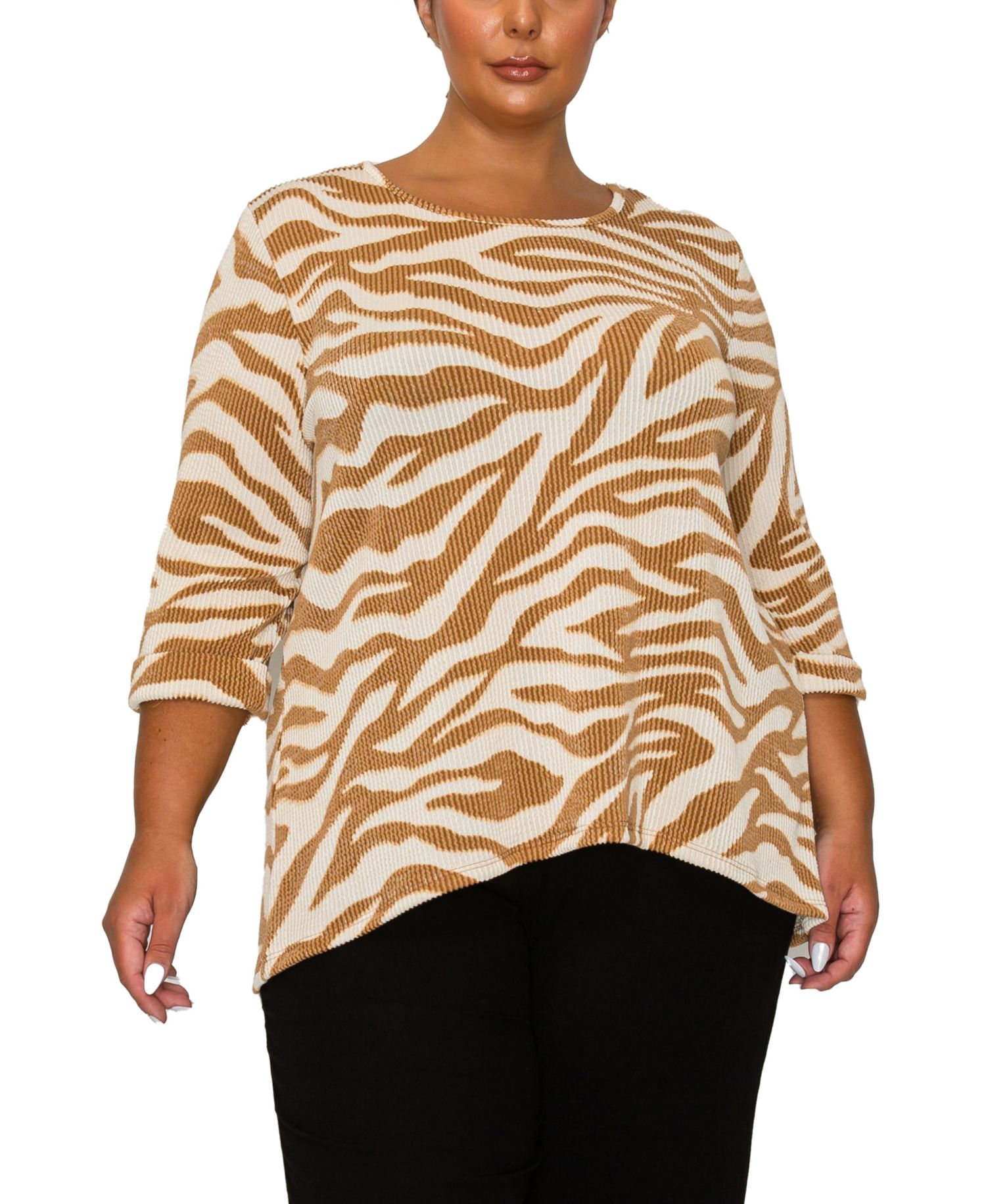 Plus Size Textured Zebra Button Back Top