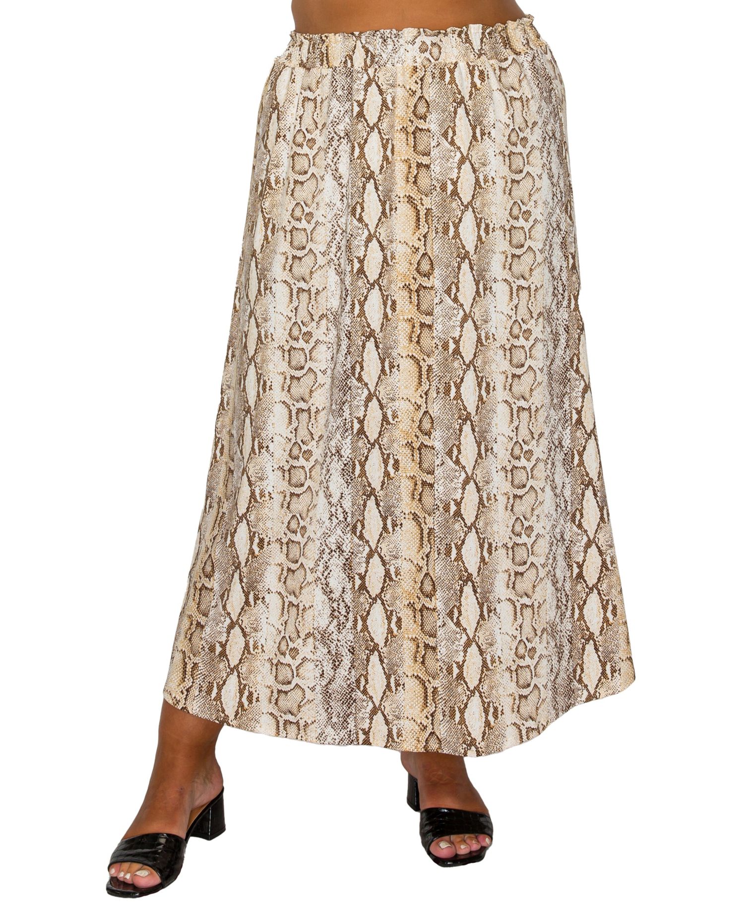 Plus Size Python Elastic Waist Maxi Skirt