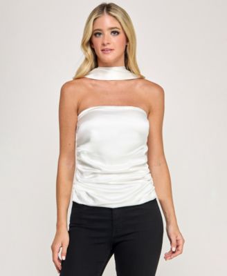 Juniors' Scarf Silk Straight Top