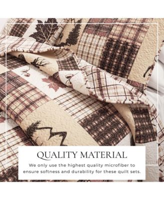 Rustic Lodge Patchwork Microfiber Quilt Set With Shams