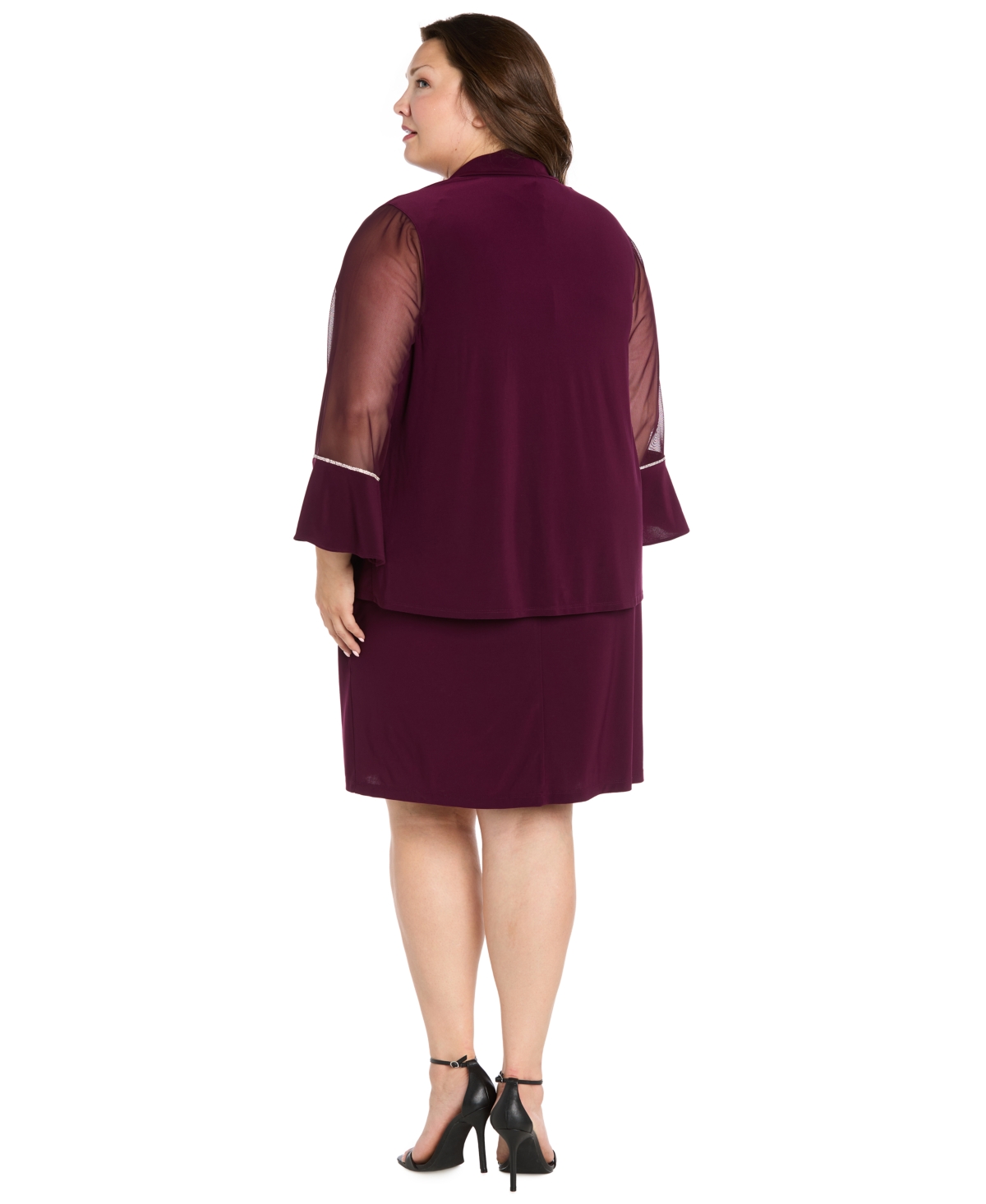 R & M Richards Plus Size Scoop Neck 2-piece Jacket Dress In Burgundy