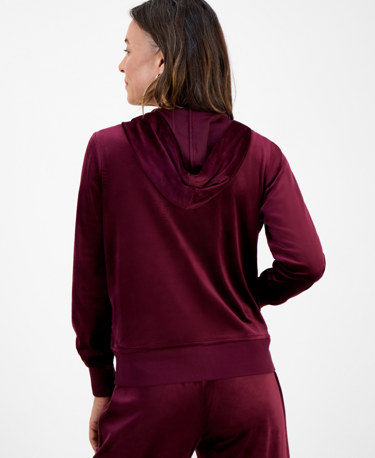 Style & Co Women's Velour Zip-up Hoodie, Macy's Exclusive In Burgundy