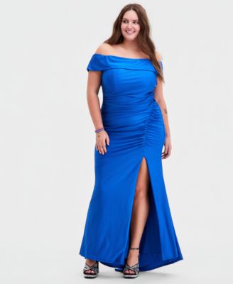 Trendy Plus Size Off-The Shoulder Ruched Gown, Created for Macy's