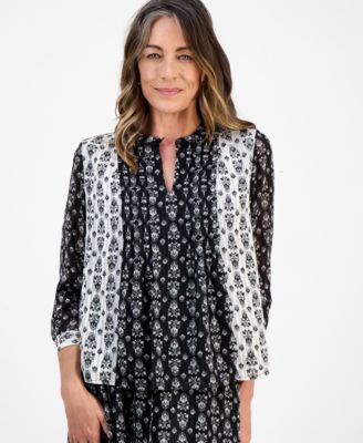 Style & Co - Petite Damask Shine Pintucked Top