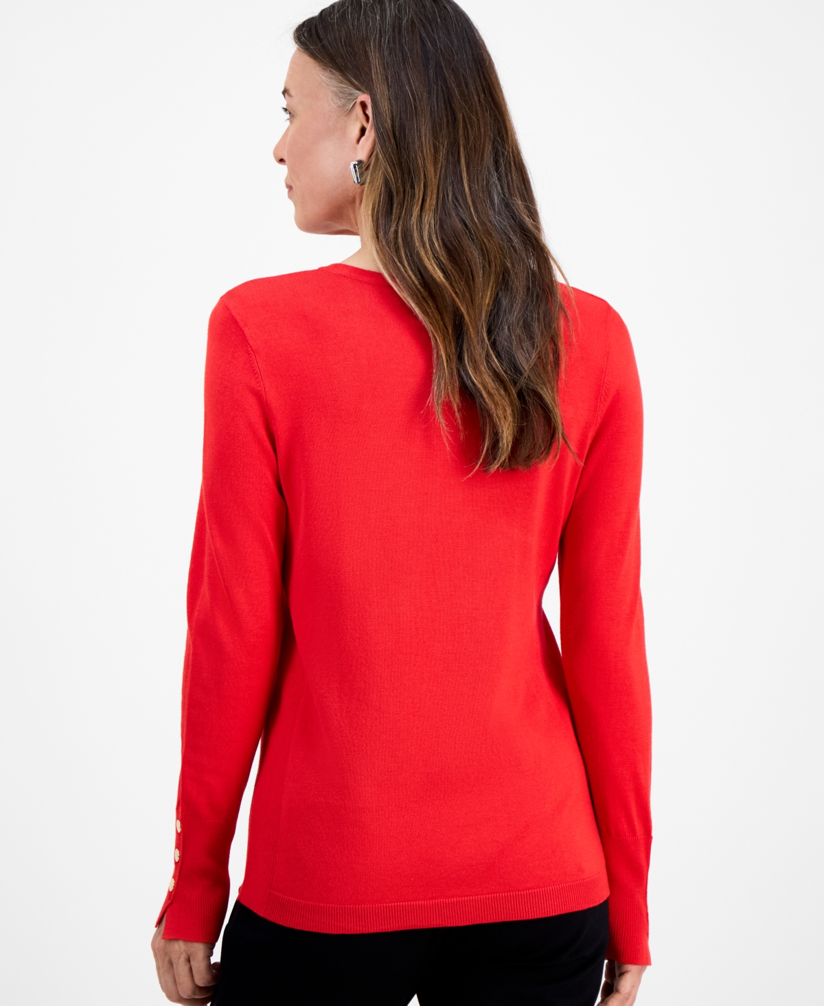 Jm Collection Petite Rivet-detail Sweater, Created For Macy's In Red