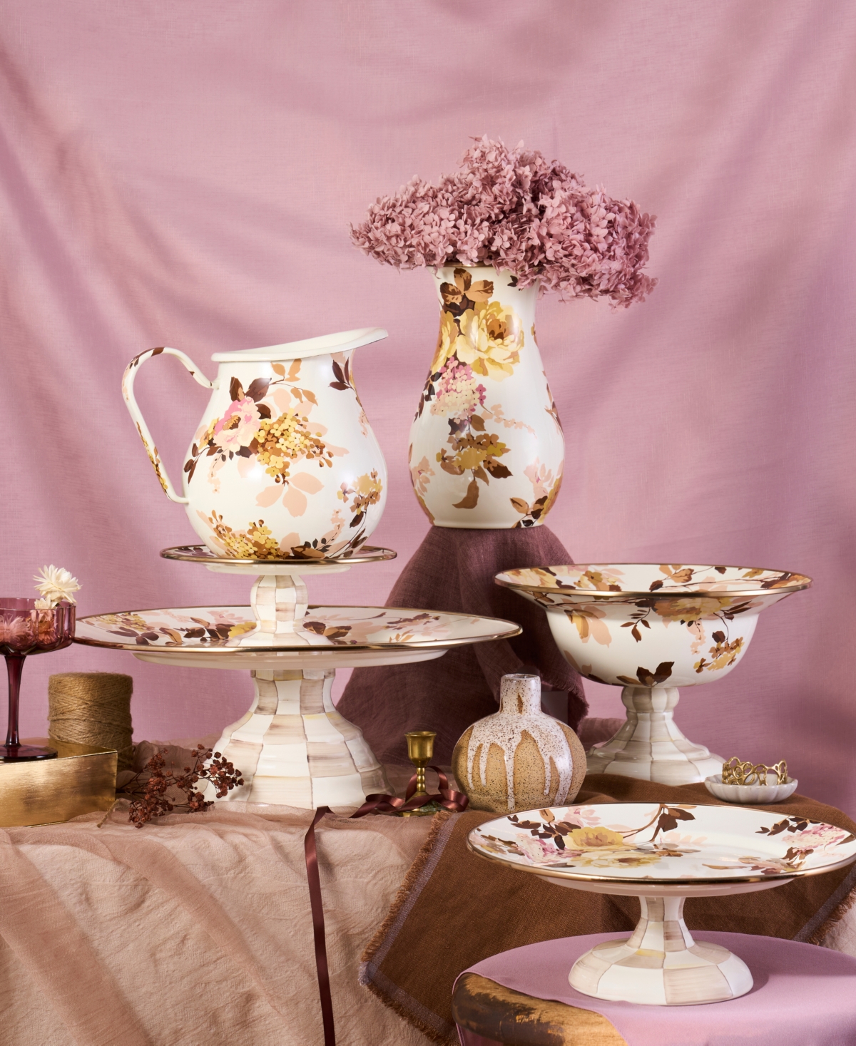 Mackenzie-childs Wild Rose White Pitcher In Multi