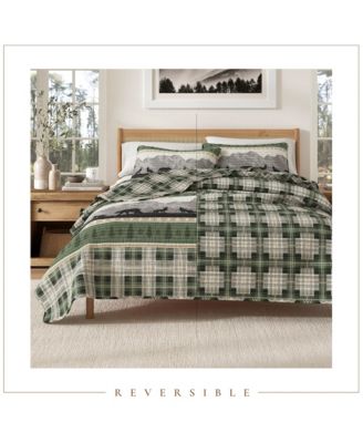 Mountain Scape & Plaid Microfiber Quilt Set with Shams