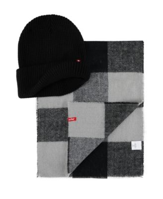 Men's 2-Piece Waffle Knit Beanie and Buffalo Plaid Scarf Gift Set