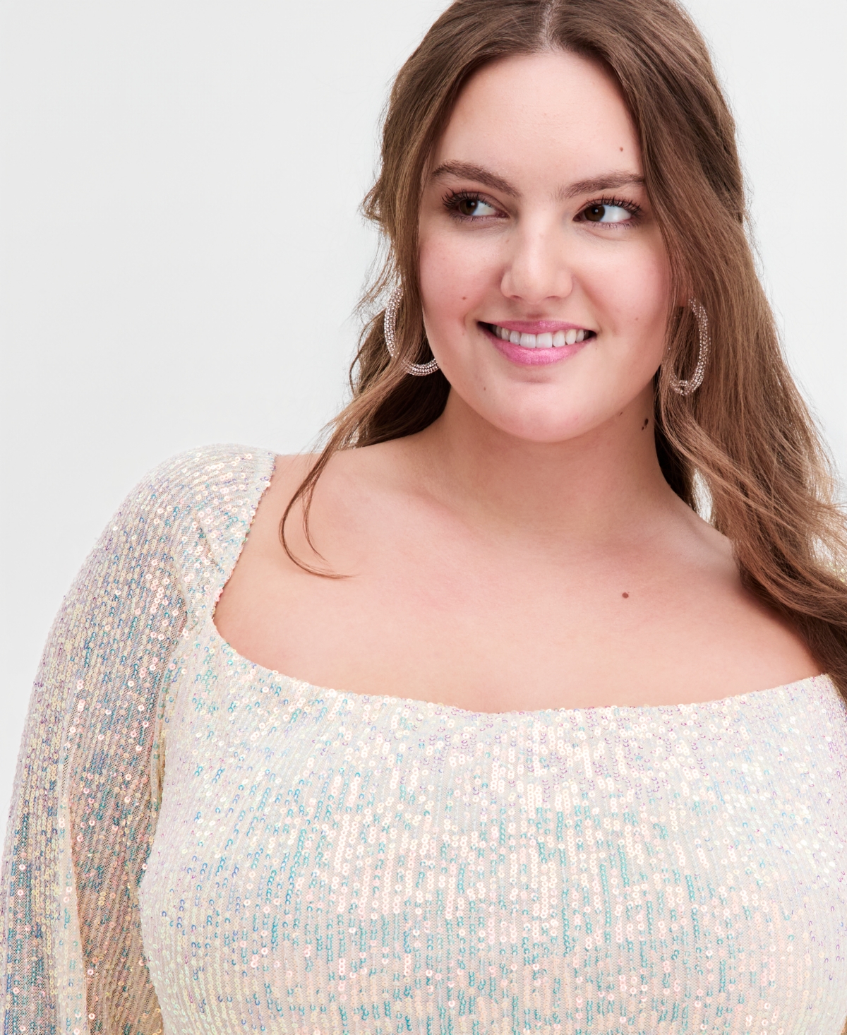 Emerald Sundae Trendy Plus Long-Sleeve Square-Neck Dress