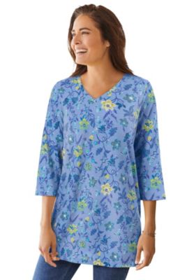 Women's Within Perfect Printed Three-Quarter-Sleeve V-Neck Tunic