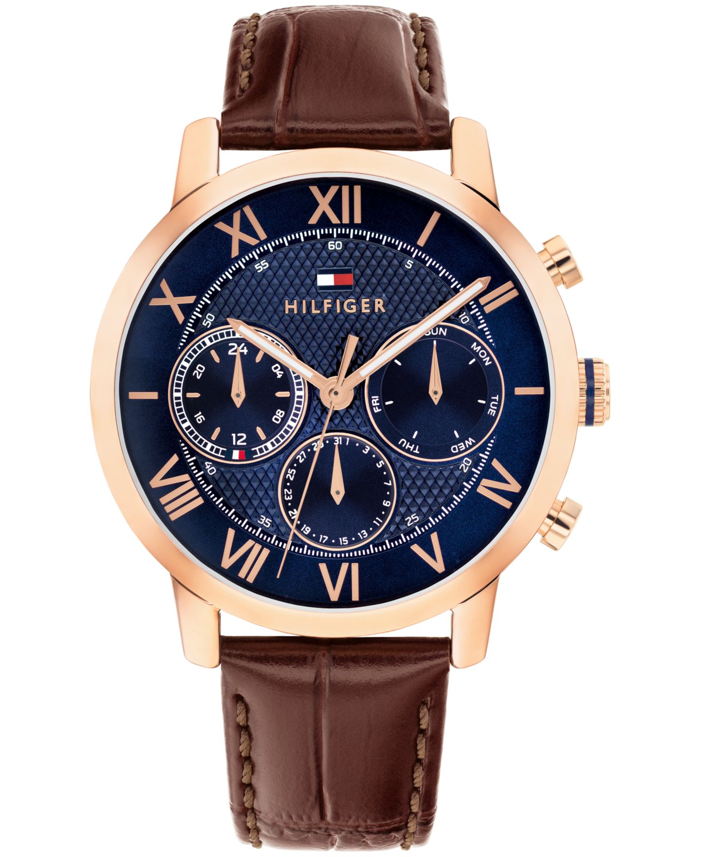 Мужские часы Tommy Hilfiger Multifunction Dark Brown Leather Strap Watch, 42mm — фото 1