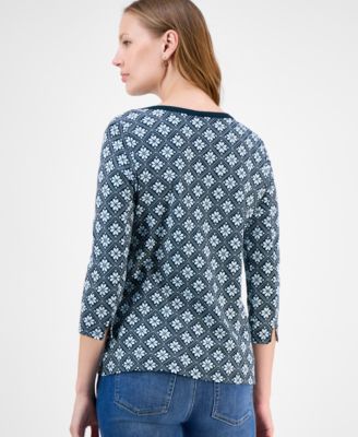 Women's Printed Pima Cotton 3/4 Sleeve Top