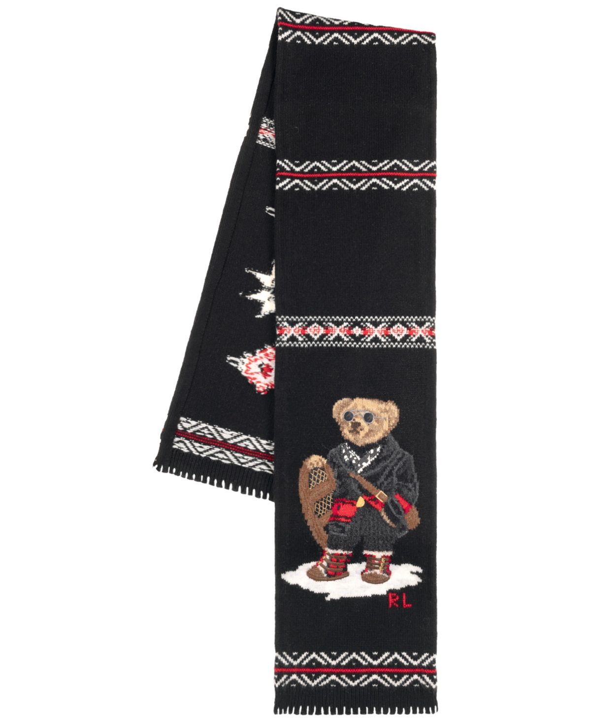 Polo Ralph Lauren Teddy Bear Motif Merino-wool Scarf In Black