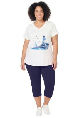 Plus Size Within Two-Piece V-Neck Tunic & Capri Set