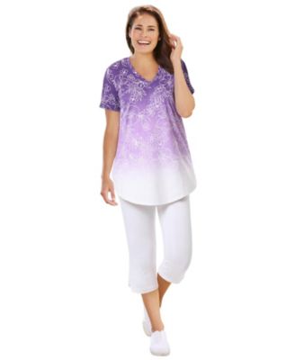 Plus Size Two-Piece V-Neck Tunic & Capri Set