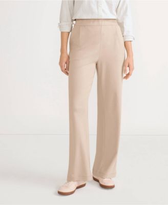 Women's Petite Sport Knit High Rise Pleated Wide Leg Pants