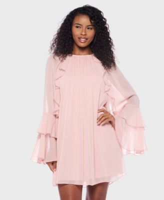 B Darlin - Juniors' Ruffled Chiffon Long-Sleeve Dress