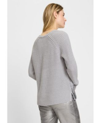 Women's V-Neck Sweater with Silver Foil Embellishment