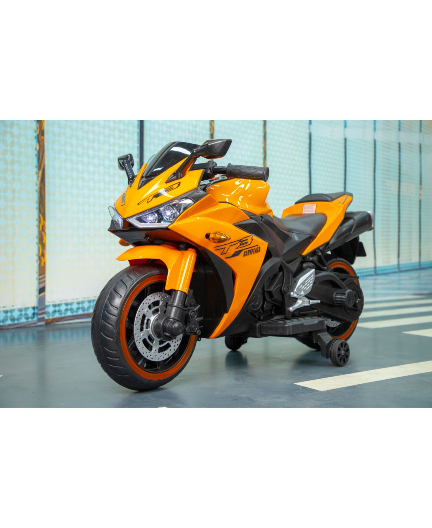 Детская игрушка Streamdale Furniture Tamco Electric Motorcycle with Training Wheels & LED Lights, Ages 3-7, цвет: Оранжевый — фото 5