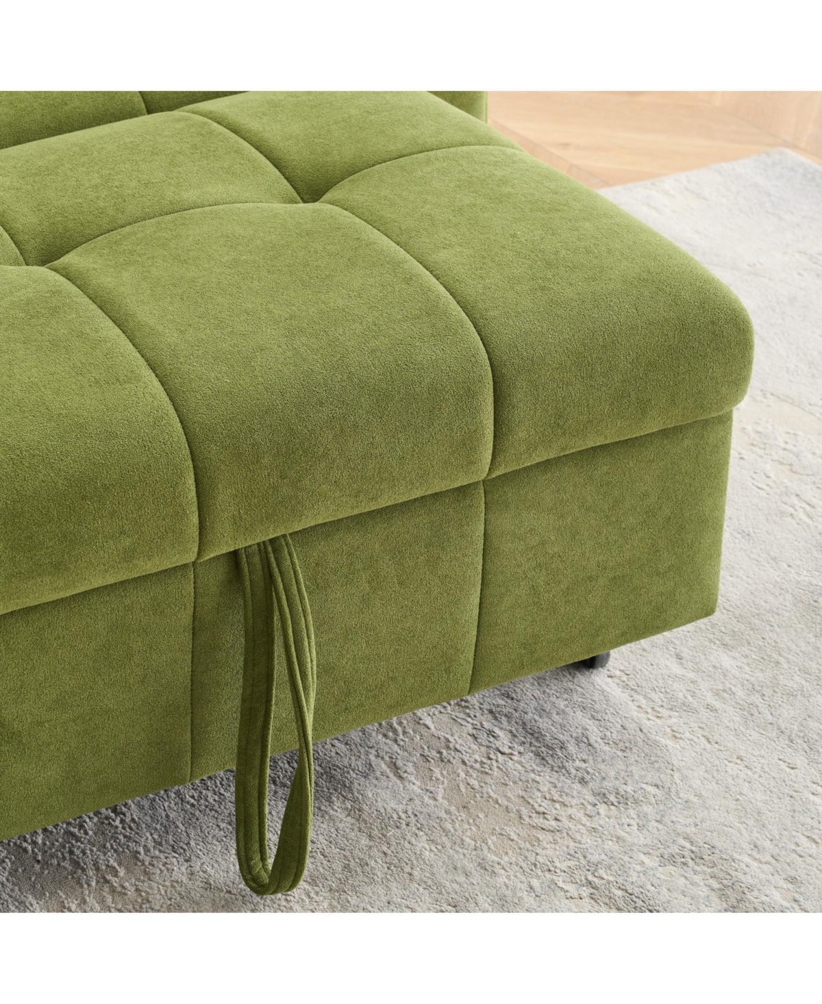 Streamdale Foldable 3-Seat Sofa Bed with Green Flannel Upholstery (77.9")