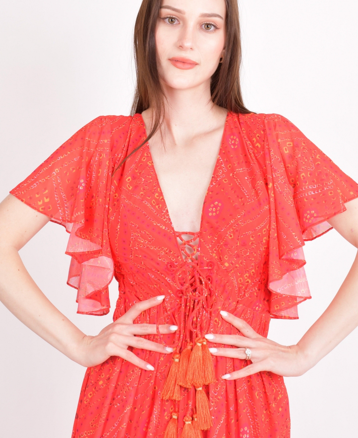 Raas Women's Red Tiered Maxi Dress