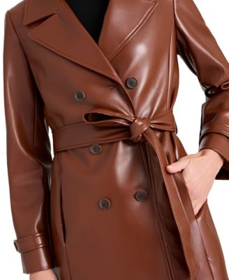 Women's Faux Leather Six-Button Trench Coat