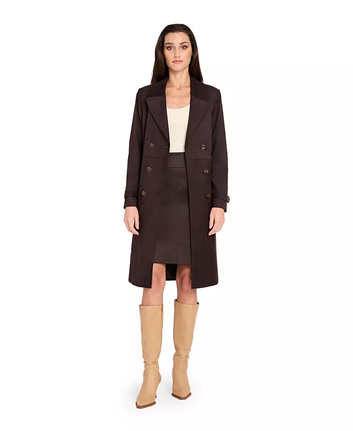 Petite Suede Long Sleeve Trench Coat - thumbnail 3