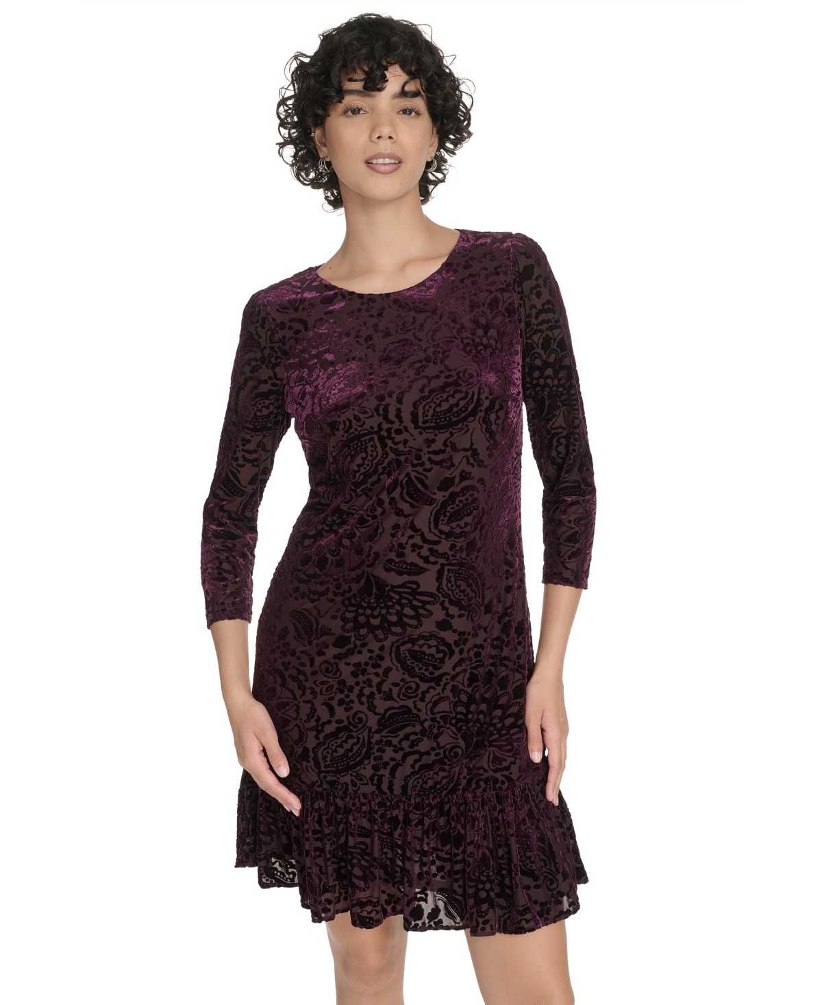 Tommy Hilfiger Three Quarter Sleeve Minidress In Purple