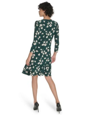 Women's Crewneck Printed Ruffled Hem Dress