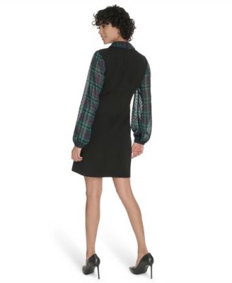 Women's Collared V-Neck Plaid Dress