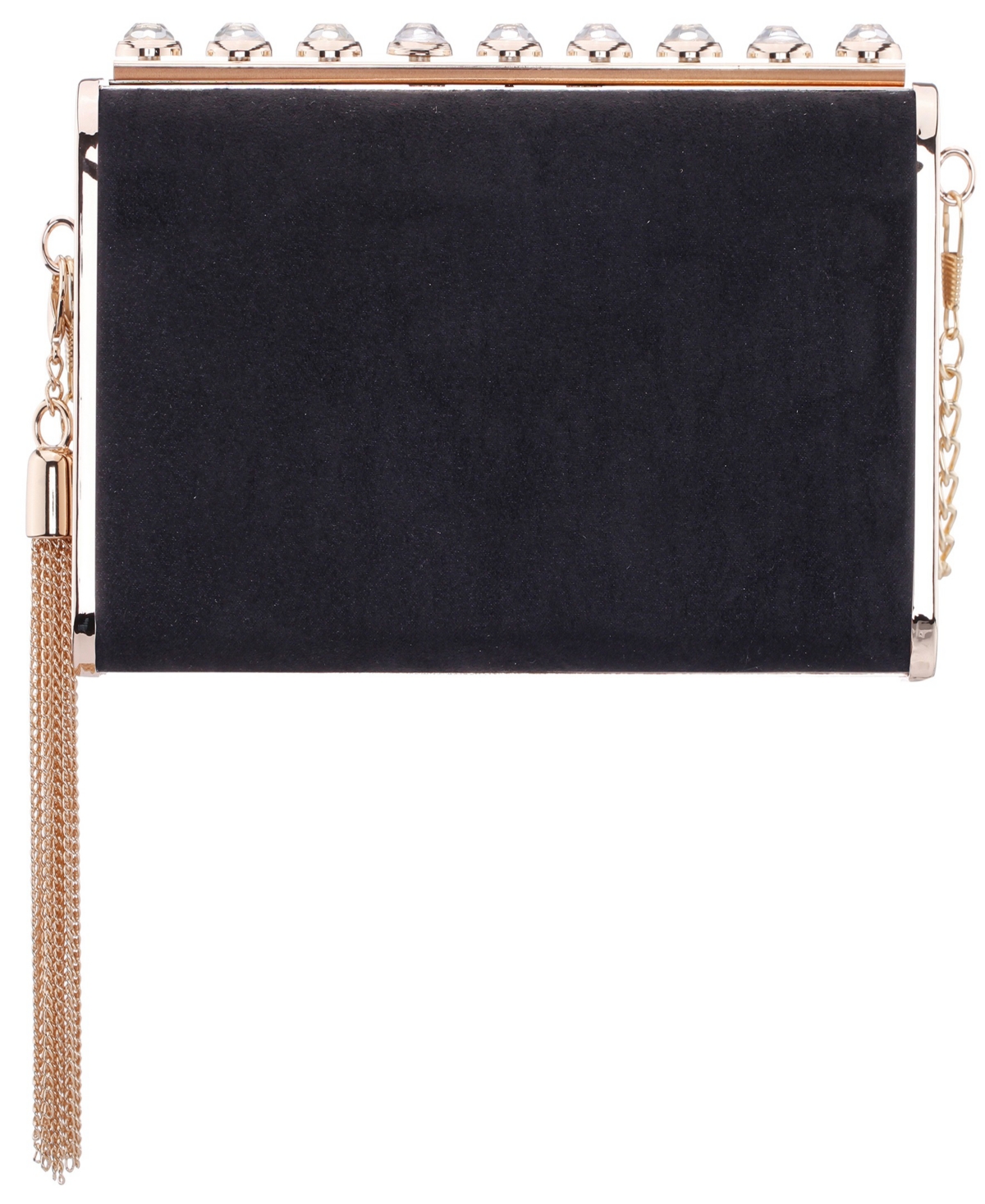Nina Crystal Ornamented Minaudiere Tassel Lift Lock Clutch In Black