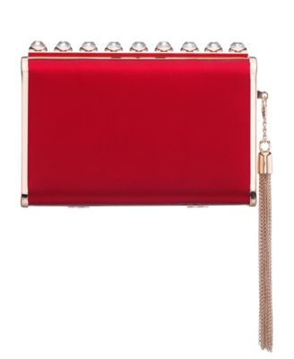 Crystal Ornamented Minaudiere Tassel Lift Lock Clutch