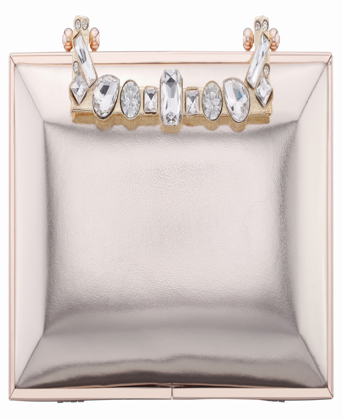 Nina Crystal Handle Lift Lock Clutch In Silver