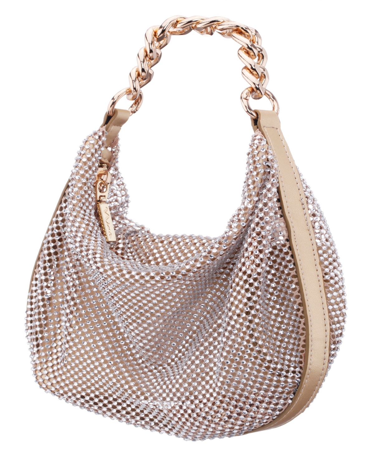 Nina Crystal Mesh Zipper Hobo Bag In Gold