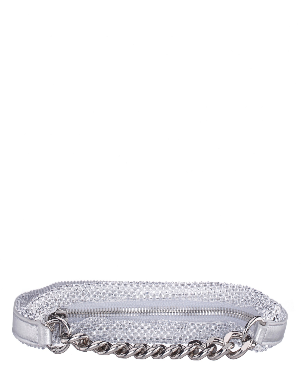 Nina Crystal Mesh Zipper Hobo Bag In Silver
