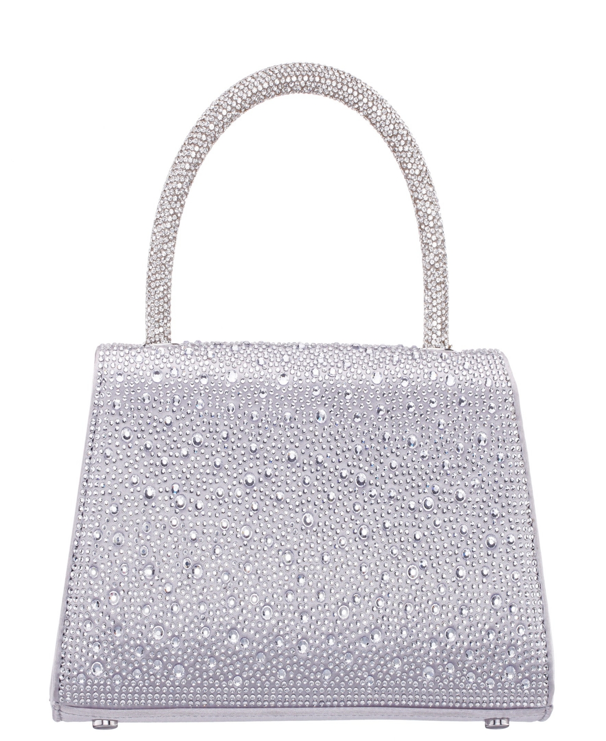 Nina Crystal Magnetic Snap Satchel Bag In Silver