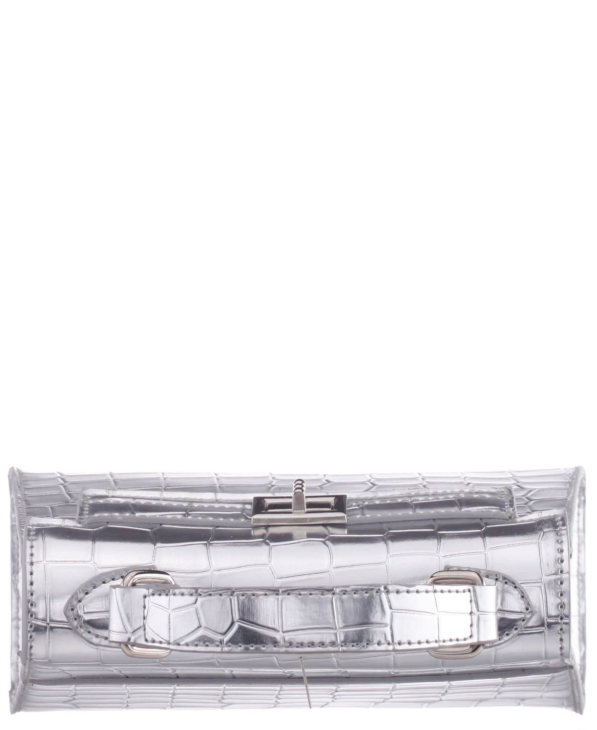 Nina Mini Croco Embossed Magnetic Snap Satchel Bag In Silver