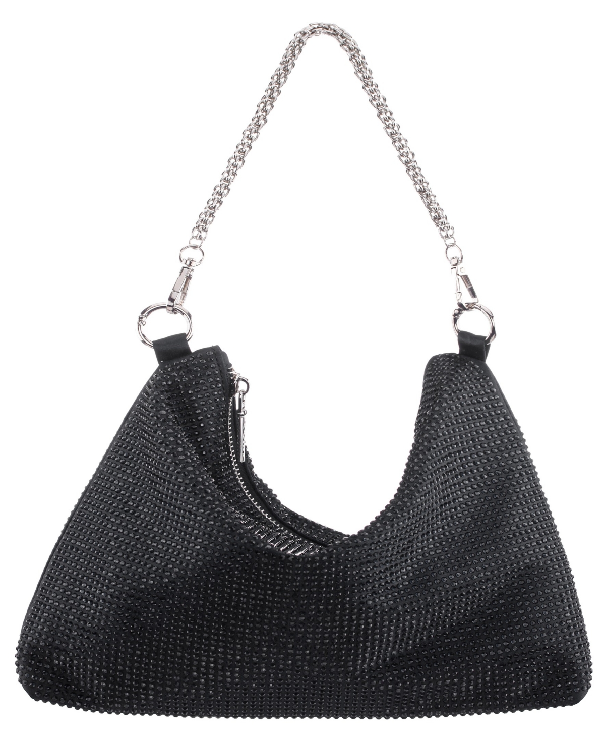 Nina Crystal Embellished Zipper Hobo Bag In Black