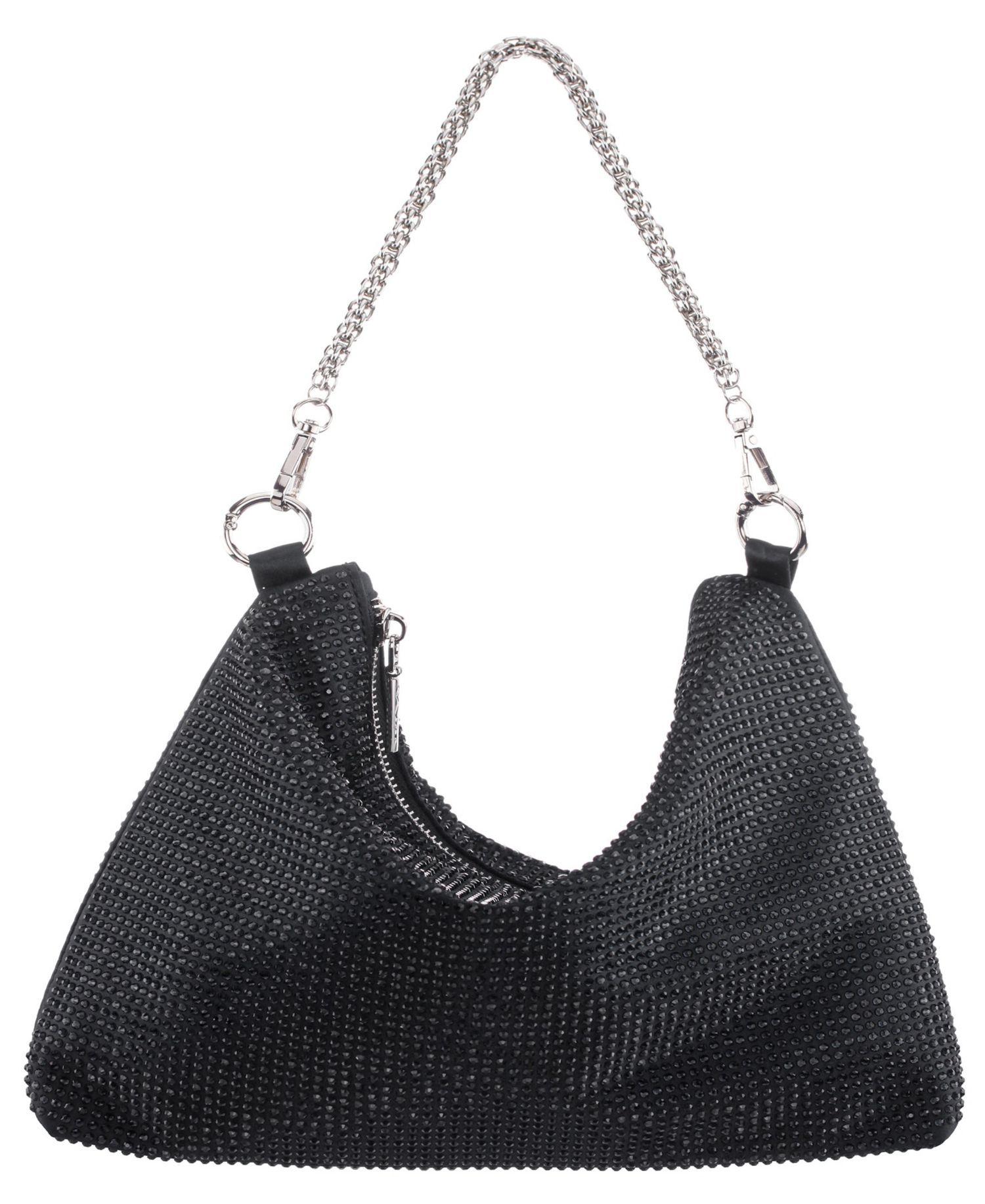 Crystal Embellished Zipper Hobo Bag