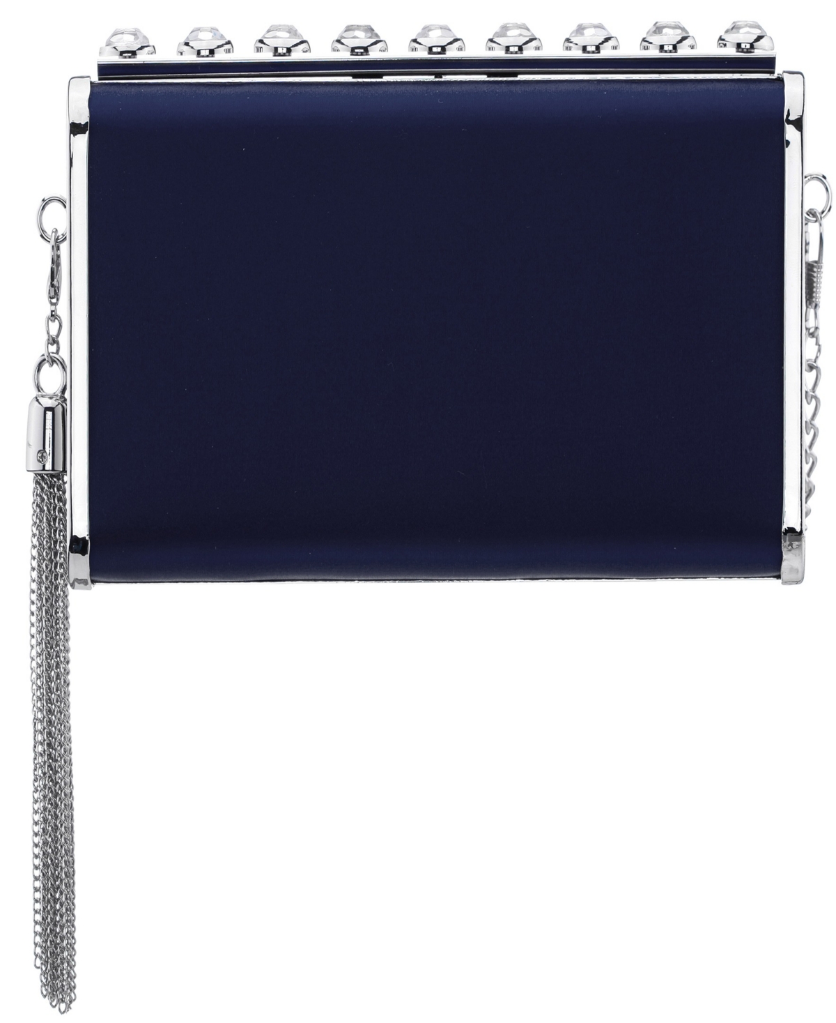 Nina Crystal Ornamented Minaudiere Tassel Lift Lock Clutch In Blue