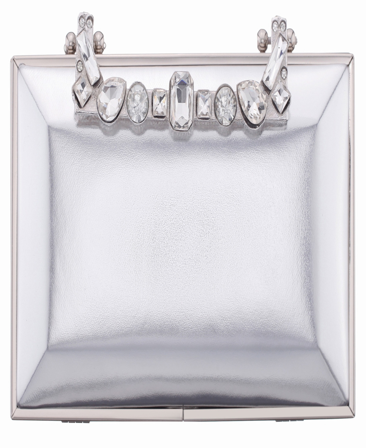 Nina Crystal Handle Lift Lock Clutch In Silver