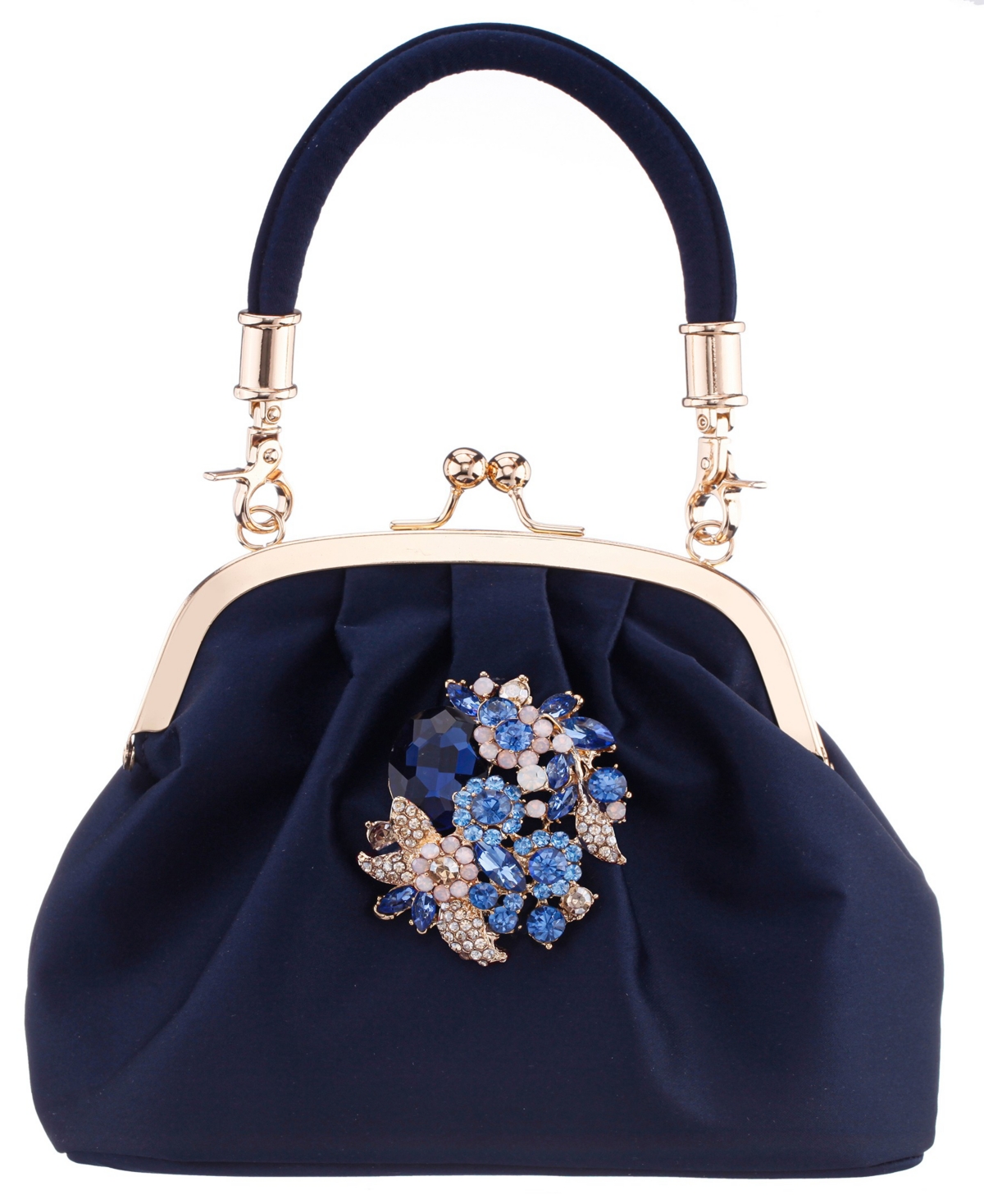 Nina Vintage Style Crystal Ornament Frame Clutch In Blue