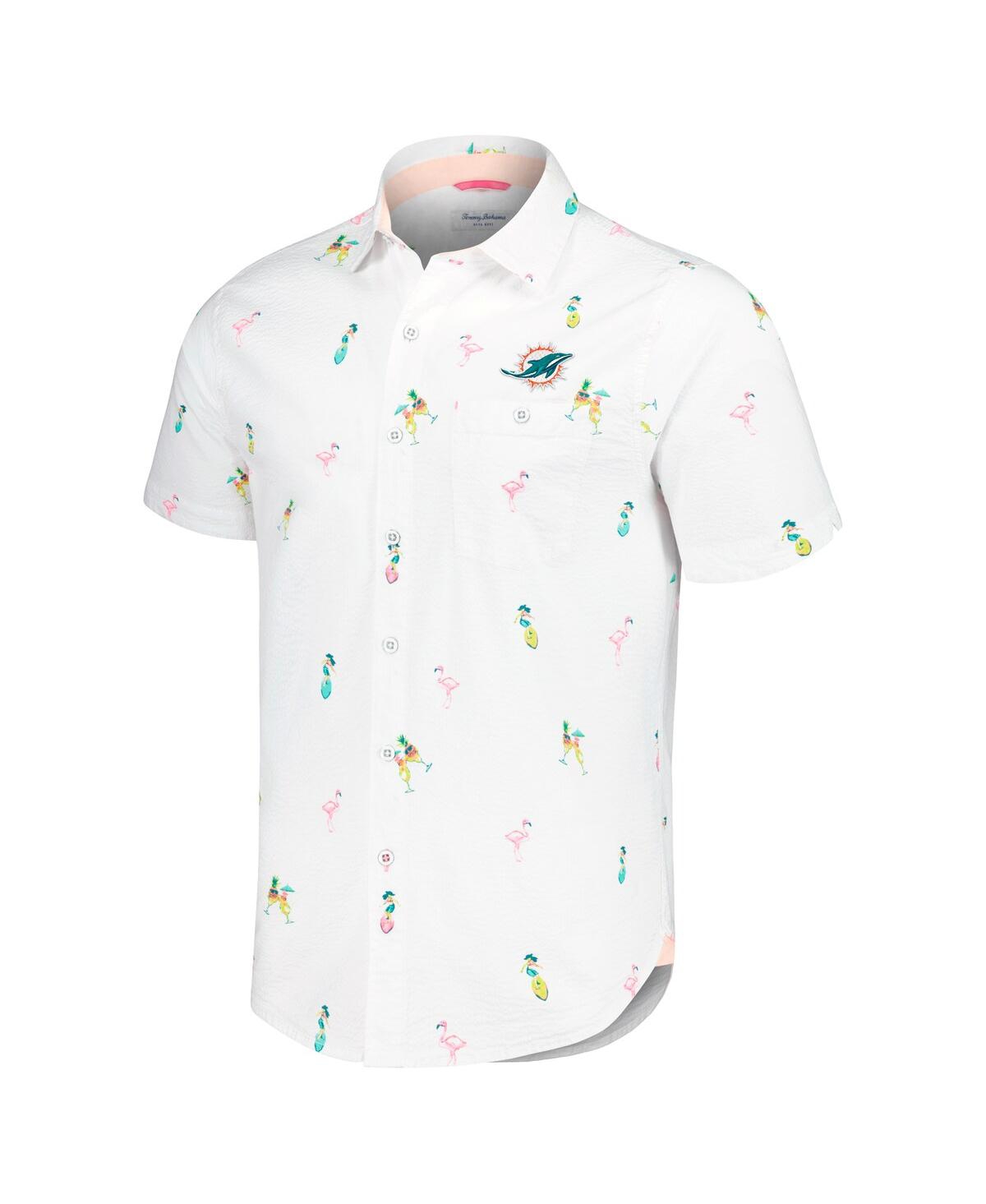 Tommy Bahama Men's White Miami Dolphins Nova Wave Flocktail Button-up Shirt In White