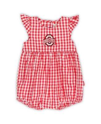 Girl's Baby Boys and Girls Scarlet Ohio State Buckeyes Cara Gingham Ruffled Bodysuit