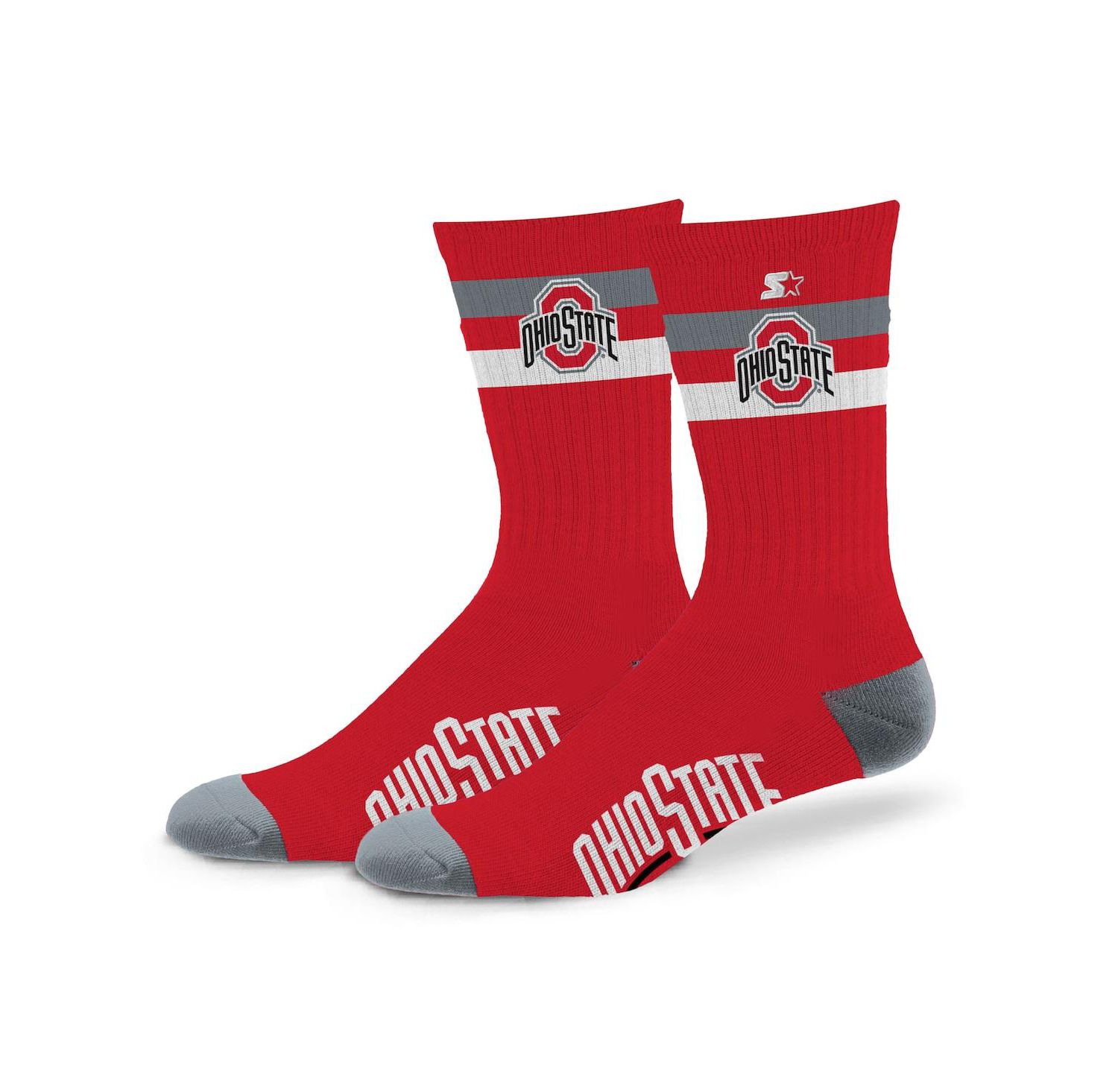 Men's and Women's Ohio State Buckeyes Team Color Two-Stripe Crew Socks