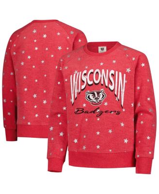Wes & Willy - Big Girls Red Wisconsin Badgers Shimmer Star Reverse Sweatshirt