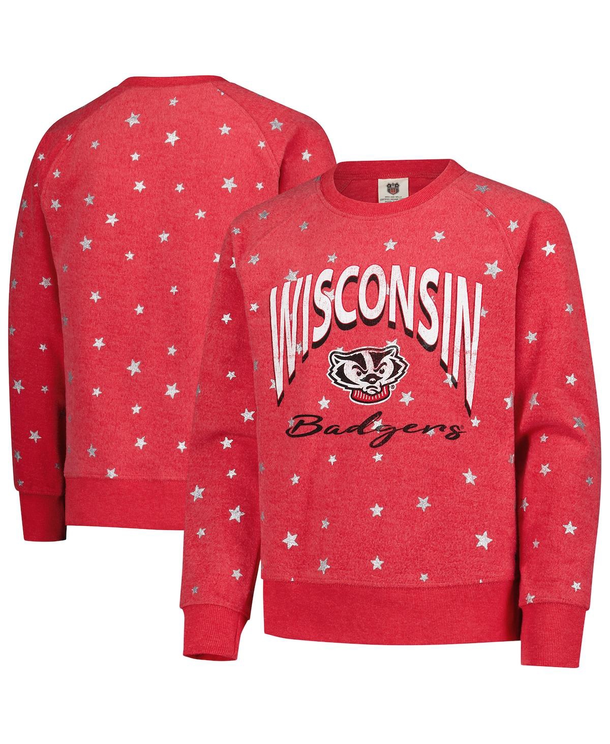 Wes & Willy Big Girls Red Wisconsin Badgers Shimmer Star Reverse Sweatshirt In Red