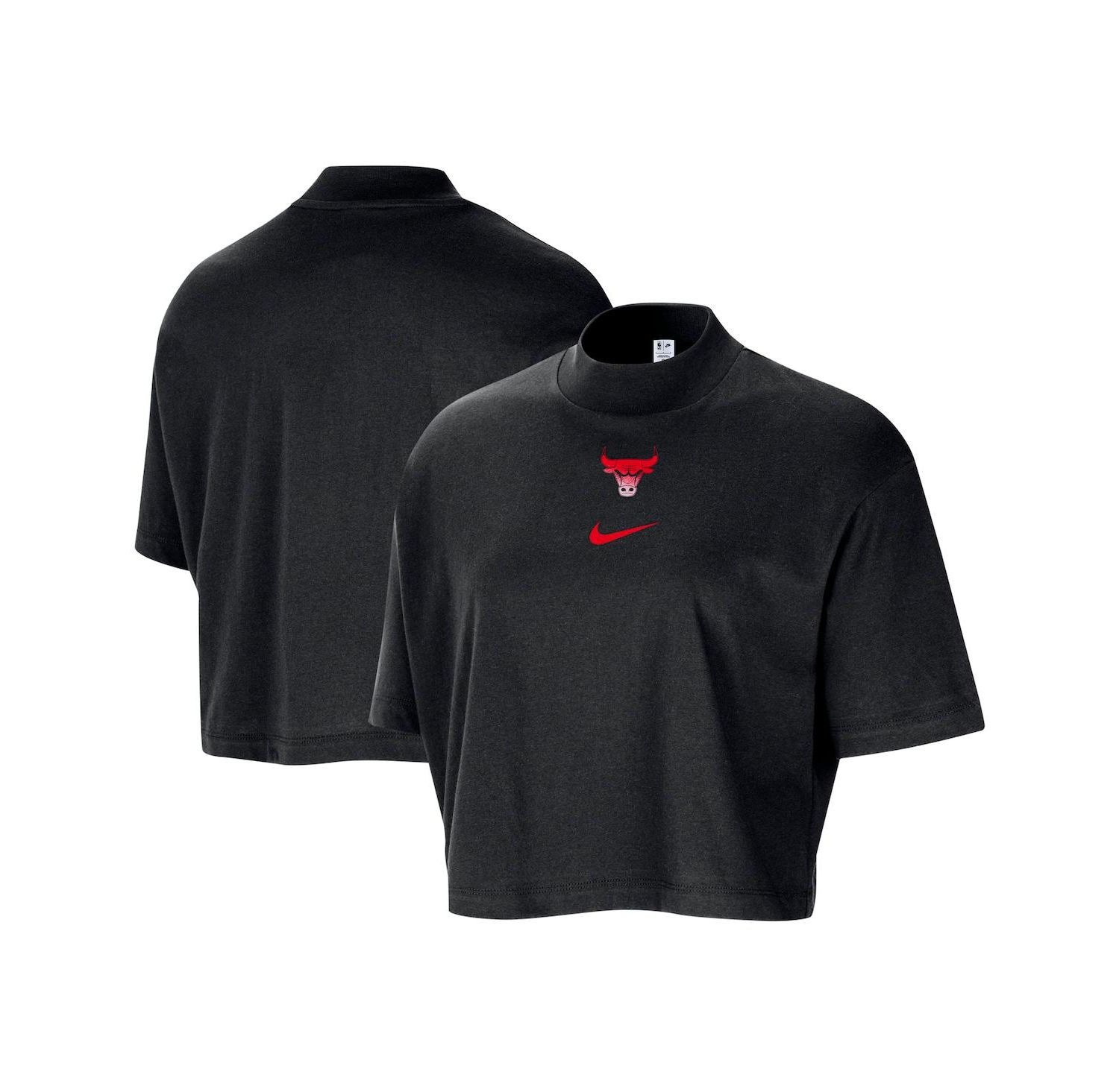 Women's Black Chicago Bulls Courtside Mock Neck Loose Fit Cropped T-Shirt